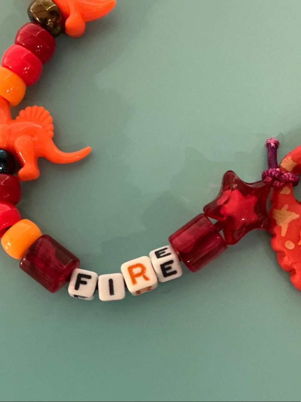 Handmade Kids Keychain Charm - Orange Beaded Fire Design